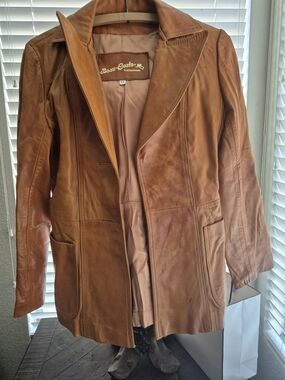 Vintage Brown Leather Women's Blazer Jacket